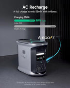 AMPACE Andes 1500 Power Station 2400W(Surge 3600W) Solar Generator with 100W Solar Panel, 1462Wh Solar Power Station, 1800W A-Boost Fast Charging, APP Control, Emergency Power for Home Use