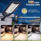MMKT Solar Street Lights Outdoor, 3 Color Warm White LED Dusk to Dawn IP65 Waterproof Solar Flood Light with Motion Sensor and Remote Control for Outside Path, Yard, Garden, Walkway