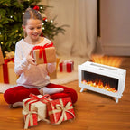 FLAME&SHADE 16 in Small Electric Fireplace Heater - Desk Space Heater with Realistic LED 3D Flames, Freestanding Fire Places Stove, 750 | 1500w, Overheating Protection (White)