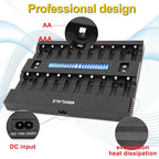 MIEKLALE 20+2 Bay AA AAA Battery Charger with Smart LCD Display Fast Charging for AA AAA NiMH NiCd & 9V Rechargeable Batteries, 2 Separate Charging Slot for 9V Batteries