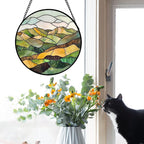 AMDERVEN Stained Glass Window Hanging 4 Pcs Set Mountain River Landscape 6.3" - Suncatcher Door Garden Sun Catcher Decor Birthday Mother's Day for Mom Woman Nana Girl Boy Friend