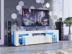 WLIVE TV Stand for 65 to 70 Inch TV, Modern Entertainment Center with LED Lights & 2 Large Storage Drawers, Wood TV Console for Living Room, Bedroom(White)