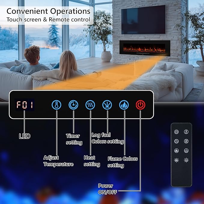 36" Electric Fireplace Inserts, Recessed & Wall Mounted Fireplace Heater Colorful Flame &Fuel, Remote Control Setting Dimer, Thermostat &Timer, Plug in &Hard-Wire Option, 750W/1500W, Black