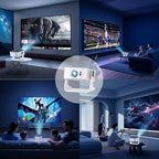 [Compatible with Netflix & Support 4K] 1080P HD Mini Projector Dual Band WiFi6 5G and BT 5.4 Auto Focus & Obstacle Avoidance Portable Outdoor Projector, 270° Adjustable Stand for Home Movie - White