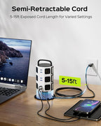 Power Strip Tower Surge Protector, JACKYLED 1625W 13A Outlet Surge Electric Tower, 12 Outlets 6 USB Ports Charging Station with 16AWG 15ft Heavy Duty Extension Cord for Home Office Dorm