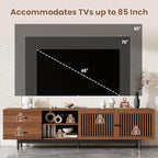 Zerberus 78” TV Stand, Mid-Century Modern TV Console Entertainment Center for TVs up to 85 Inch, Media Cabinet with Deep Drawers, Slatted Doors, Adjustable Shelf, Cable Management