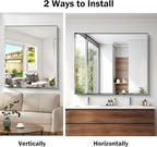 CILIBER Beveled Bathroom Mirror, 40x48 Inch Large Frameless Mirrors for Wall, Upgraded Shatterproof Rectangle Beveled Vanity Mirror Hangs Horizontally/Vertically for Bedroom, Living Room and Entryway