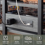 Besiost AV Media Stand with Outlets, Media Console with LED Lights, Stereo Racks and Stands with Storage Shelves, Media Audio Tower Stand, Light Grey Walnut