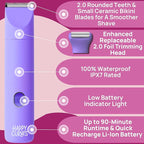 HAPPY CURVES Smoothie 2.0 Bikini Trimmer - Electric Razor for Women, Waterproof Hair Groomer with Adjustable Guards, Personal Shaver for Pubic Hair, Ladies Intimate Shaver and Body Trimmer (Berry)