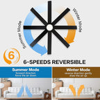 WINGBO 60" Large DC Ceiling Fans with Lights and Remote, 3 Downrods, 8 Plywood Blades, 6-Speeds Reversible DC Motor, 3CCT, Indoor Ceiling Fan for Bedroom Living Room Patio, Black