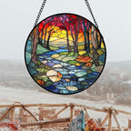 AMDERVEN Stained Glass Window Hanging, Red Tree Abstract Sunset Lake Sun Catcher for Window Home Decor Landscape Suncatcher Mother's Day Birthday Gifts for Women Men Mom and Nana 6.3 in