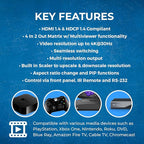 OREI Quad Multi HDMI Viewer 4 in 2 Out, HDMI Matrix Switcher 4 Ports Seamless Switching and IR Remote Supports 4K PIP PS5/PC/DVD/Security Camera, HDMI Switch RS-232 Optical Out - HDS-402MV