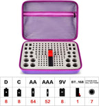 Battery Organizer Storage Holder, 150+ Batteries Storage Containers Box with Battery Tester Fits for AA AAA 9V C D Lithium 3V LR44 CR2016 CR1632 CR2032 CR2025 (Case Not Includes Batteries)-Purple
