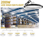 SOUTHLEVY 2 Pack UFO 200W LED High Bay Light, 5000K,28,000LM, 5 ft Cable with US Plug UL Certified Plug, IP65 Commercial Warehouse Area Light for Wet Location Area, Workshop, Garage