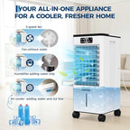 Portable Evaporative Air Cooler, 1.84Gal Touch Screen Cooler Fan with Remote Control, 3 Speeds 3 Modes LED Display, Ice Packs & Rolling Casters Included, Quiet 3-in-1 Cooling for Bedroom Home Office