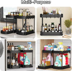 Ukeetap Multi-Purpose Pull-Out Storage Organizers, Under Sink/Cabinet Organizers and Storage for Bathroom & Kitchen, Black, 12.8 Inches, 2 Packs