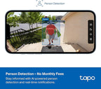 Tapo 1080p Outdoor Wireless Security Camera - Up to 180-Day Battery, Person Detection, Color Night Vision, Subscription-Free Local Storage or Optional Cloud, Works with Alexa & Google Assistant, C401