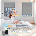 Persilux Smart Motorized Blinds with Remote, No Drill Automatic Roller Shades for Indoor Windows, Blackout Linen Fabric, Electric Blinds for Windows, Linen Grey C156BO-5, Custom Size