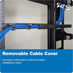 ICC 1U Ring Cable Manager Panel with Cover, Plastic with Metal Back Frame, 4" D-Rings, Horizontal Cable Management, Rackmount for 19” Network Racks, Black, Single Pack