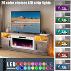 VITESSE TV Stand Fireplace with 36" inch Electric Fireplace Up to 80" TVs, LED Light Entertainment Center, 70" Modern Wood High Gloss with Highlight Storage Cabinet for Living Room (Gray)