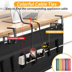 SUREUP9 No Drill Under Desk Cable Management Tray, 36" Cord Organizer with Clamp, Fabric Cable Management for Standing Desks, Ideal for Home & Office - Black