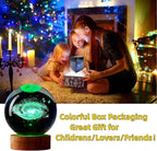 Conalisk 3D Galaxy Crystal Ball Lamp,3.15 Inch K9 Crystal Ball Night Light with Wooden Base,16 Colors Changing Light with Dimmable Remote Control,3D Laser Engraving Holographic Lamp (Galaxy)