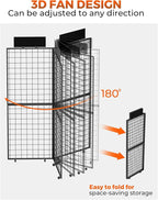 DEMEGA 360° Foldable Grid Wall Panel, Three 6' x 4.25' Ft Double Side Gridwall Display Stand with Notice board, Heavy Duty Sturdy Floorstanding Wire Grid Rack, Movable Wheel for Retail Art Craft Fairs