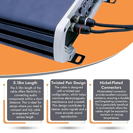 Elite Audio Premium Series 17ft. 2-Channel Car Audio RCA Cable – Double Shielded, Oxygen Free Copper, Noise Reducing Audio Cable for Amplifiers, Subwoofers, Speakers, and Processors – PRM17
