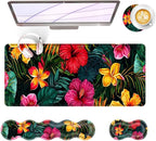 BFUKVOU Large Keyboard Mouse Pad Set, Extended Mouse Pad+Keyboard Wrist Rest Support, Memory Foam Ergonomic Easy Typing, 4Pcs (31.5×11.8 in) Desk Pad Set for Office Home,Vibrant Tropical Flower