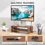 BONTEC Wooden Monitor Stand Riser, 2-Tier Desk Shelf with Storage Organizer, Ergonomic Computer Stand with Cable Management, Cellphone Holder, Walnut, 16.5 Inch