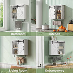 Bathroom Wall Cabinet Over Toilet Sliding Door 23x19 Inch Farmhouse Medicine Cabinet with Towel Bar Motion Sensor Light Adjustable Shelves White Above Toilet Storage for Laundry or Kitchen