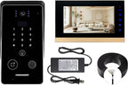 Smart Home 7-Inch Video Intercom Doorbell System with HD Display & Touch Keypad, Fingerprint/Key Card/Password/Remote Unlock, 1200lbs Magnetic Lock (NC) & Exit Button for Homes & Villas