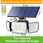 intelamp Solar Flood Lights Outdoor Waterproof, 2 Pack 6000mAh 1200LM Solar Powered Dual Motion Sensor LED Lighting Dusk to Dawn Security Floodlight Exterior with Remote 9.8ft Cable for Garden House