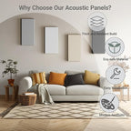 4 Pack High-Density Core with Fabric Cover Acoustic Panels – 24×12×2 In Self-Adhesive Soundproofing and Sound-Absorbing Wall Panels for Echo Reduction in Studio, Theater, or Recording (Pebble Gray)