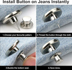 TOOVREN Upgraded 8 Sets Button Pins for Jeans Pants, No Sew Perfect Fit Jean Button Tightener Replacement Adjustable Reusable Metal Clips Snap Tack, Instant Reduce Too Big Pants Waist