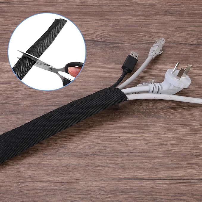 MECCANIXITY Braided Cable Sleeves Heat Shrinkable Fabric Sleeving, 1 1/4" 33ft Black 2:1 Ratio Heat Shrinkable Cord Protector for Harness Cable, Network Cable Protection, Cable Management