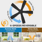 WINGBO 48" Flush Mount DC Ceiling Fans Without Lights, 5 Carved Solid Wood Blades, 6-Speed Reversible DC Motor, Low Profile Hugger Ceiling Fan No Lights for Living Room Bedroom Patio, Matte Black