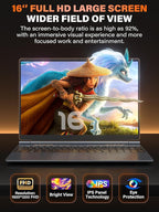 Rumtuk 16" Gaming Laptop Computer - Alder Lake N95 Processor (3.4GHz), FHD 1920 * 1200 IPS, 16G RAM, Fingerprint, Backlit Keyboard, 180° Hinge, Lightweight for Business & Student (1TB)