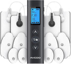 AVCOO 30 Modes TENS EMS Unit Compact Muscle Stimulator for Pain Relief of Back, Shoulder, Neck, Rechargeable & Portable Dual Channel EMS Muscle Stimulator with 30 Intensity Levels, 12 Electrode Pads