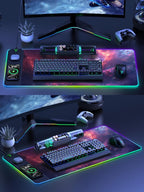 TopMade Wireless Charging Mouse Pad, RGB Gaming Mousepad Home Office Desk Pad, 31.5” x 15.8” Large Desk Mat, Waterproof Keyboard Pad, Galaxy Nebula (Includes 20W PD Power Adapter & 6.56ft Woven Cable)