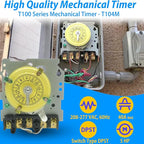 T104M Mechanical Time Switch, 208-277V AC, 5HP DPST, 24-Hour 12 ON/Off, Heavy Duty Electromechanical Outdoor Timer, 40A Max - Ideal for Pool Pumps, Lights, Fans, and HVAC Systems