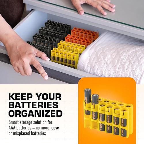 AAA Battery Storage Caddy by Storacell, Yellow, Holds 12 Batteries (Not included)