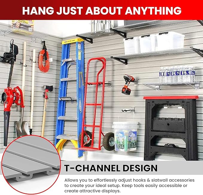 DLDIRECT 3 Colors - White Slatwall Panel Garage Organizer: Heavy Duty Wall Mounted PVC Rack, Interlocking Slat Paneling for Garage Storage, Slotwall Board, Shelves System