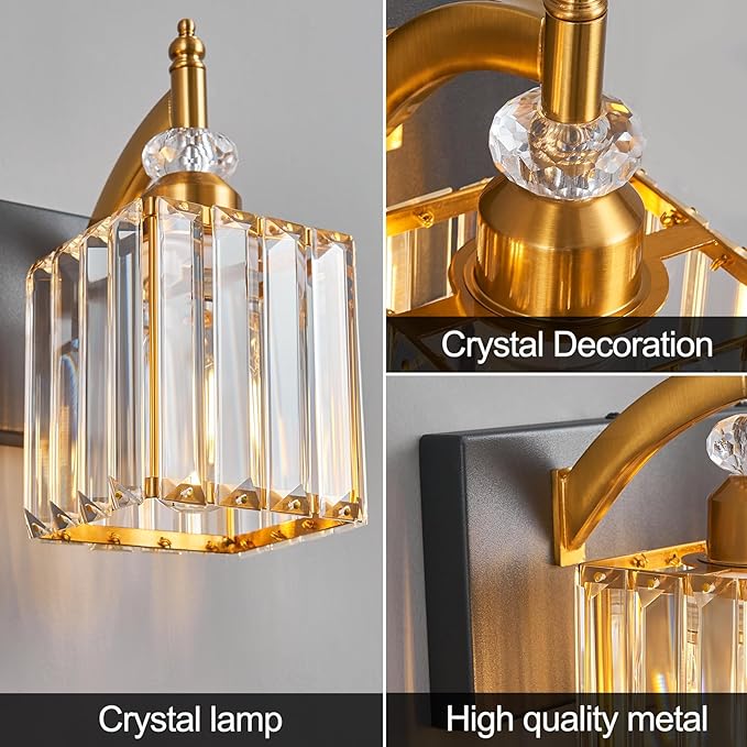 BBLLWJ Modern Wall Sconces Set of Two Black Gold Indoor Wall Mounted Room Sconce Crystal Wall Lighting Bathroom Vanity Light Fixtures