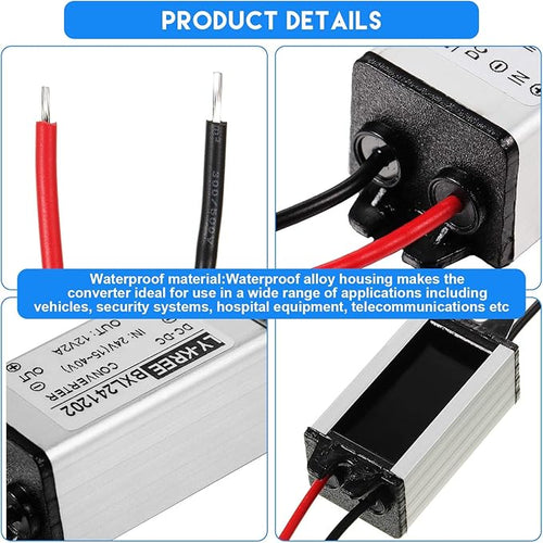 2 Pcs Dc 24v to 12v 2a 24w Step Converter Voltage Reducer Regulator Down Waterproof Dc 24v to 12v Buck Boost Converter for Golf Cart,Accept Dc15-40v Inputs(2 Pieces)