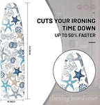 Extra Thick Ironing Board Cover and Pad, Coral Starfish Coastal 15x54 Ironing Board Cover, Resist Scorching and Staining,Elastic Edges,Nautical Blue Conch Ocean Theme