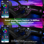 New Version Dreamcolor Acrylic Car Interior Lights 18 in 1 RGB Car Ambient Lighting Kit APP Control Zoned Control System 252 Color Modes DIY 16 Million Colors Music Sound Active Neon LED Strip Lights