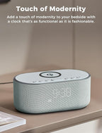 Odokee Wireless Charging Alarm Clock Radio: Qi Certified Fast Wireless Charger for iPhone Samsung - 10W Stereo Bluetooth Speaker - Dimmable Digital Clock with FM Radio for Bedroom Cloud Blue
