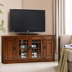 Leick Home 60 in Corner TV Stand, Solid Wood, Adjustable Shelves, Easy Assembly, Mission Style, Blackened Hardware, Medium Oak, 56 in W x 20 in D x 25 in H, 82386