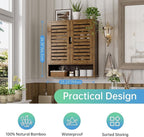 SMIBUY Bathroom Cabinet Wall Mounted, Bamboo Over-The-Toilet Storage Organizer, Space Saver Medicine Cabinet with 2 Door and Adjustable Shelves (Walnut)